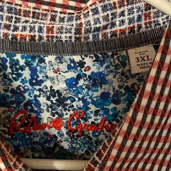 Robert Graham Casual Button Down Shirt 3XL Red/Black/ White with Geometric Cuff - Picture 2 of 5
